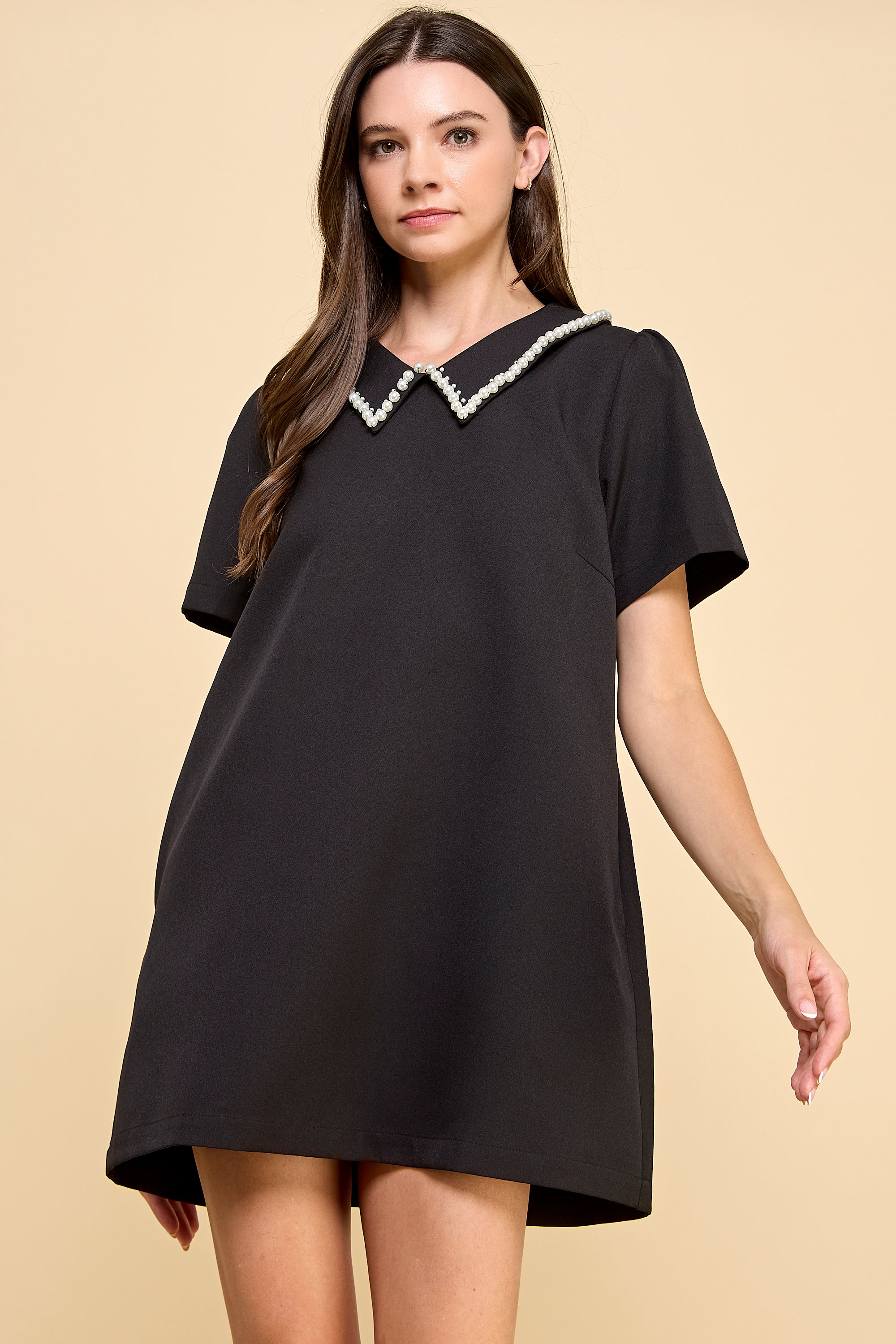 peter pan collar black dress ZAPAKA Women Vintage Dress Peter Pan Collar Swing 1950s Dress with Short Sleeves, Black / 2XL main image 0