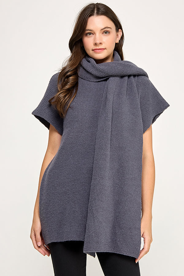 Built in Scarf Chunky Poncho Sweater RST217