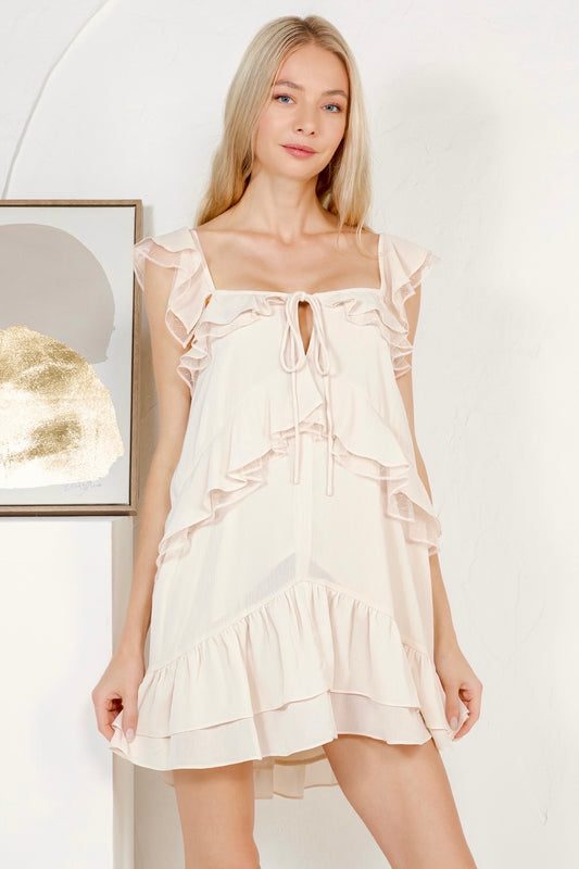 RD274 - Ruffle Lace Layer Tank Mini Dress