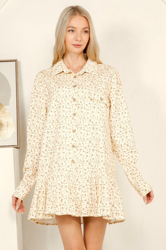 RD286 - Blossom  Floral Breeze Shirt Mini Dress