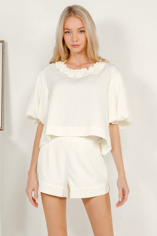 Ruffle Crop Shirt and Ruffle Shorts Set