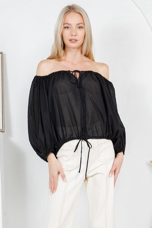 RT166 - Round Ruched Savory Sleeve Blouse
