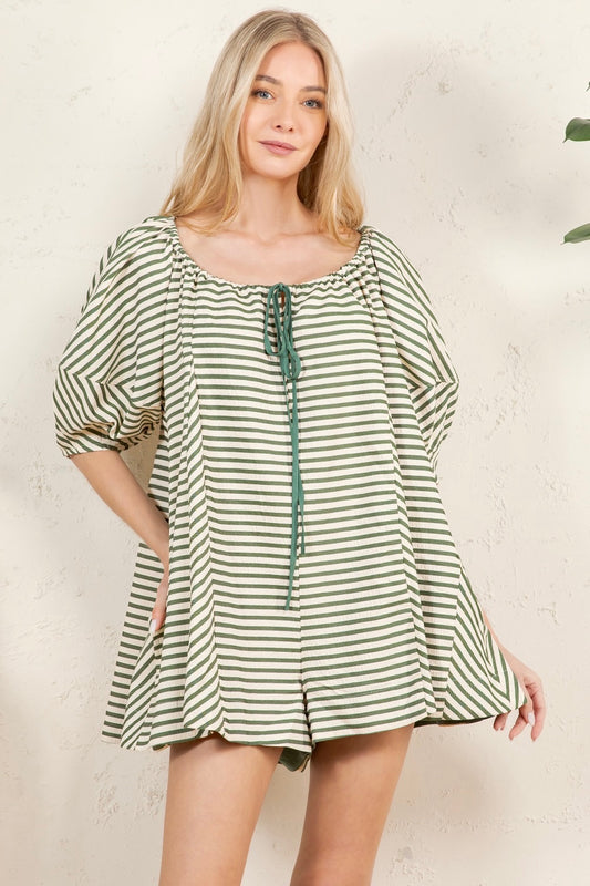 RP125 - Green Stripe Swing Romper