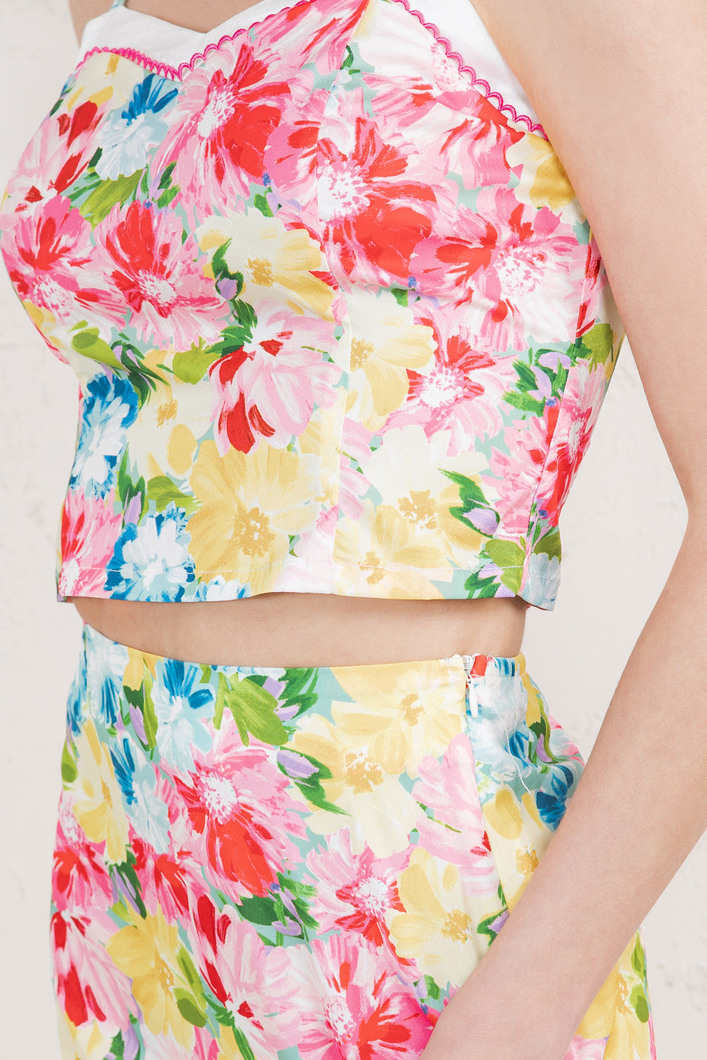 Vibrant Floral Cami Top & Side-Slit Midi Skirt Set RS104/RT109