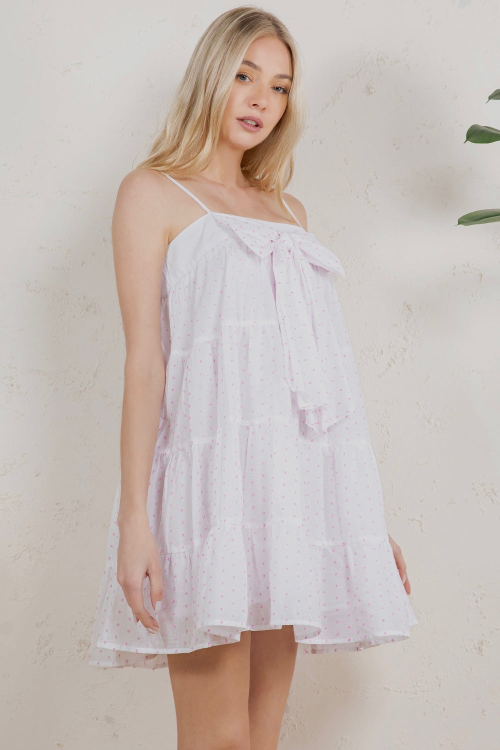 Ditsy Print Bow Front Tiered Babydoll Mini Dress RD250