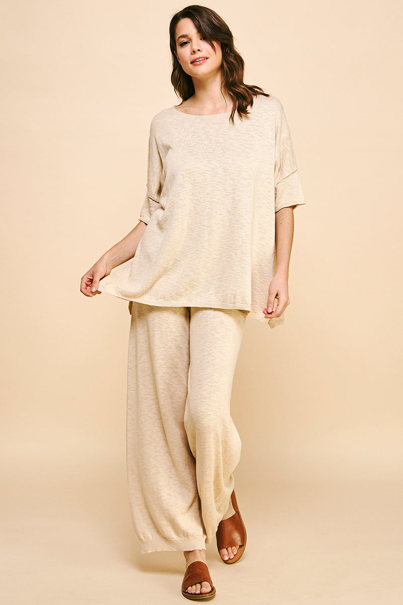 Relaxed Knit Short-Sleeve Top & Wide-Leg Pant Set