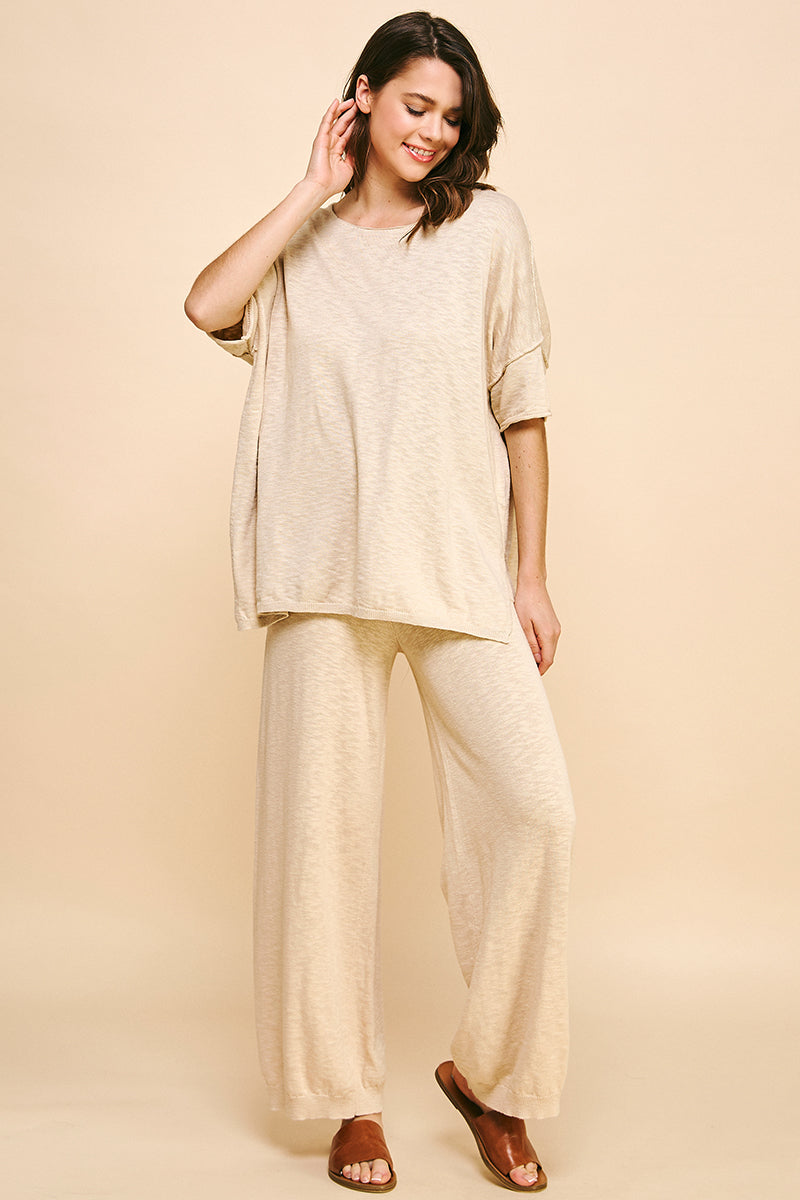 Relaxed Knit Short-Sleeve Top & Wide-Leg Pant Set