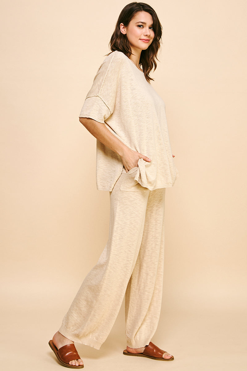 Relaxed Knit Short-Sleeve Top & Wide-Leg Pant Set