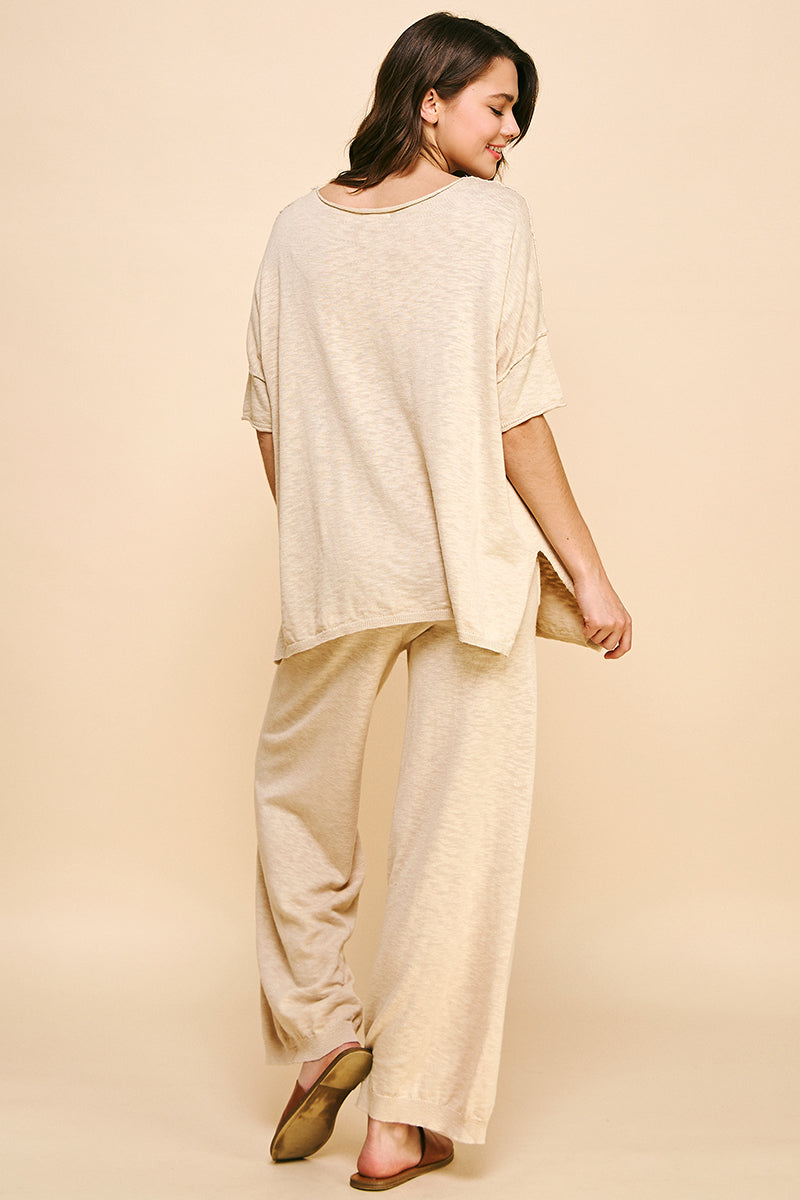 Relaxed Knit Short-Sleeve Top & Wide-Leg Pant Set