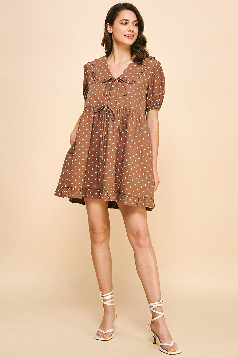 RD165 - Polka Collared Tie Mini Dress