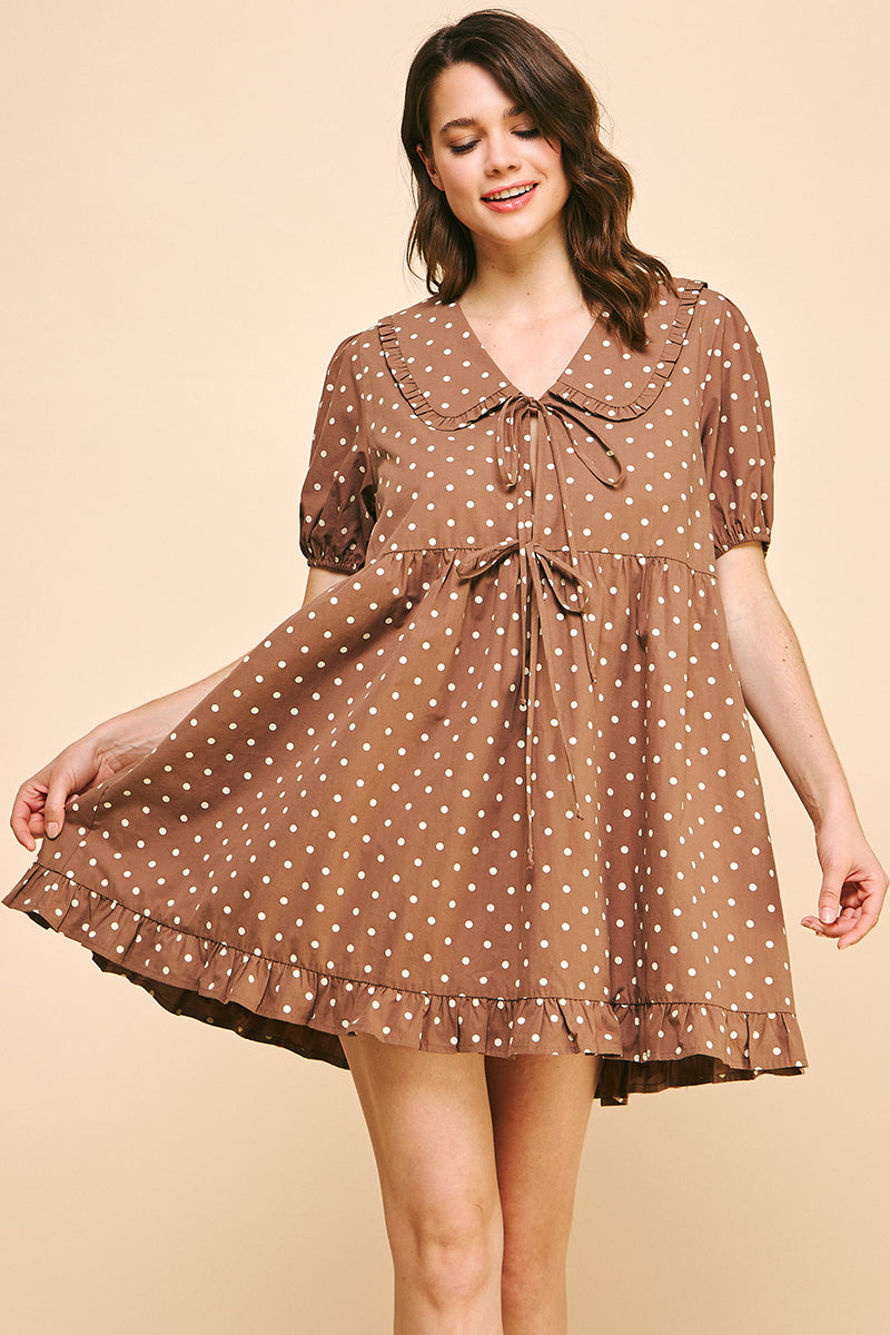 RD165 - Polka Collared Tie Mini Dress