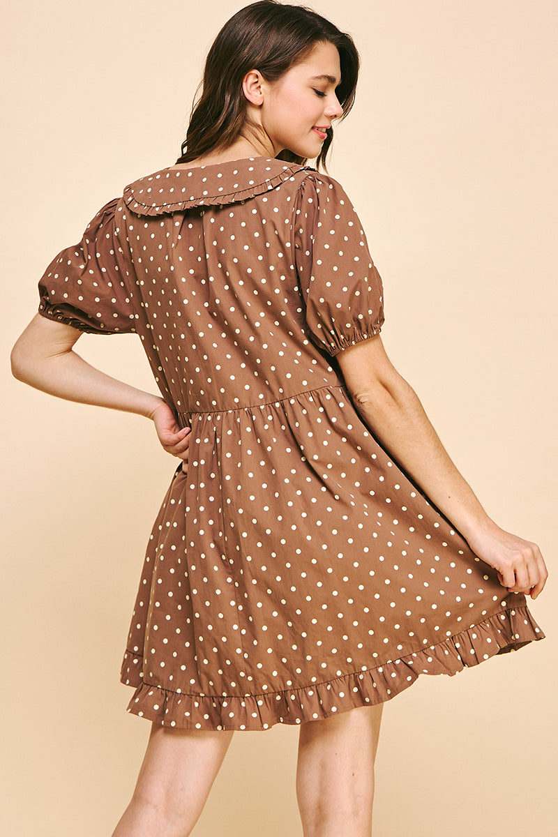 RD165 - Polka Collared Tie Mini Dress