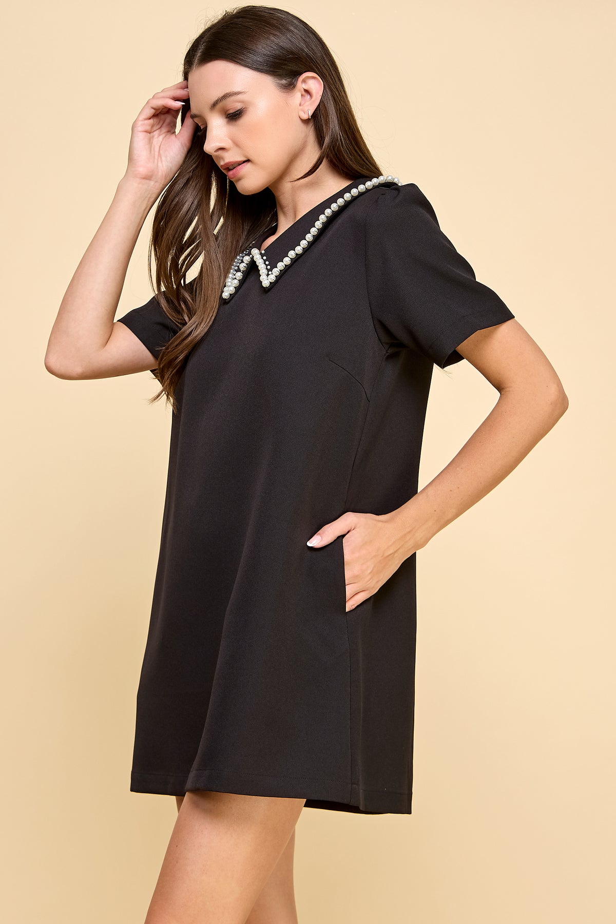 Embellished Peter Pan Collar Mini Dress with Pockets RD171