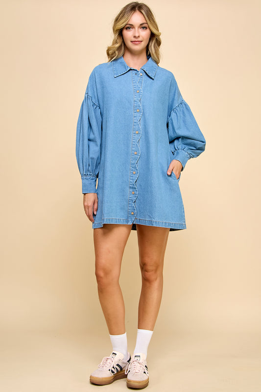 Denim Scallop Mini Dress