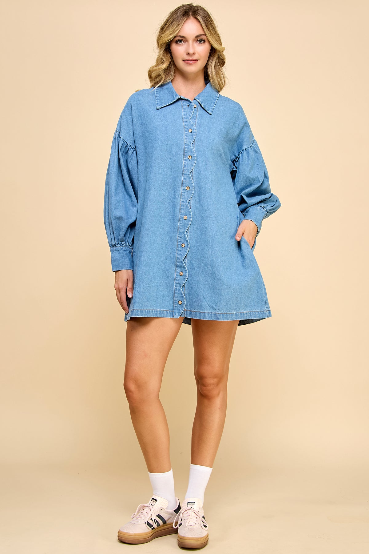 RD177 - Denim Scallop Mini Dress