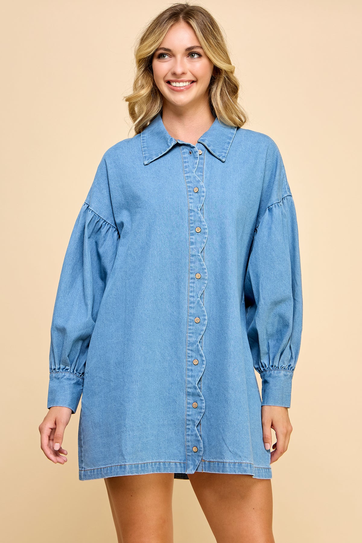 RD177 - Denim Scallop Mini Dress