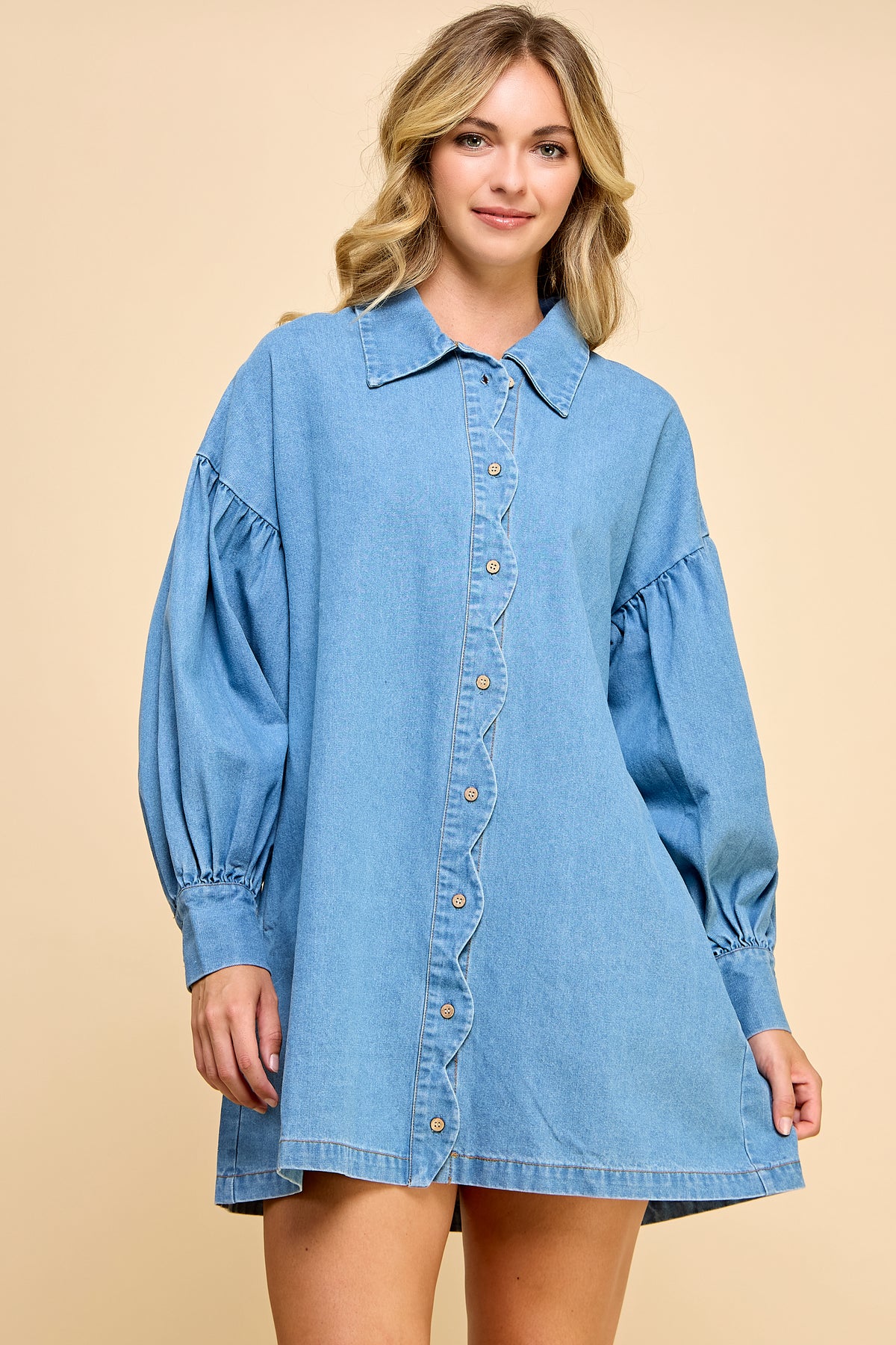 RD177 - Denim Scallop Mini Dress