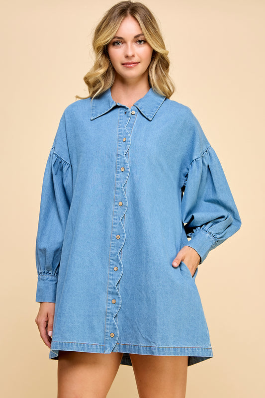 RD177 - Denim Scallop Mini Dress