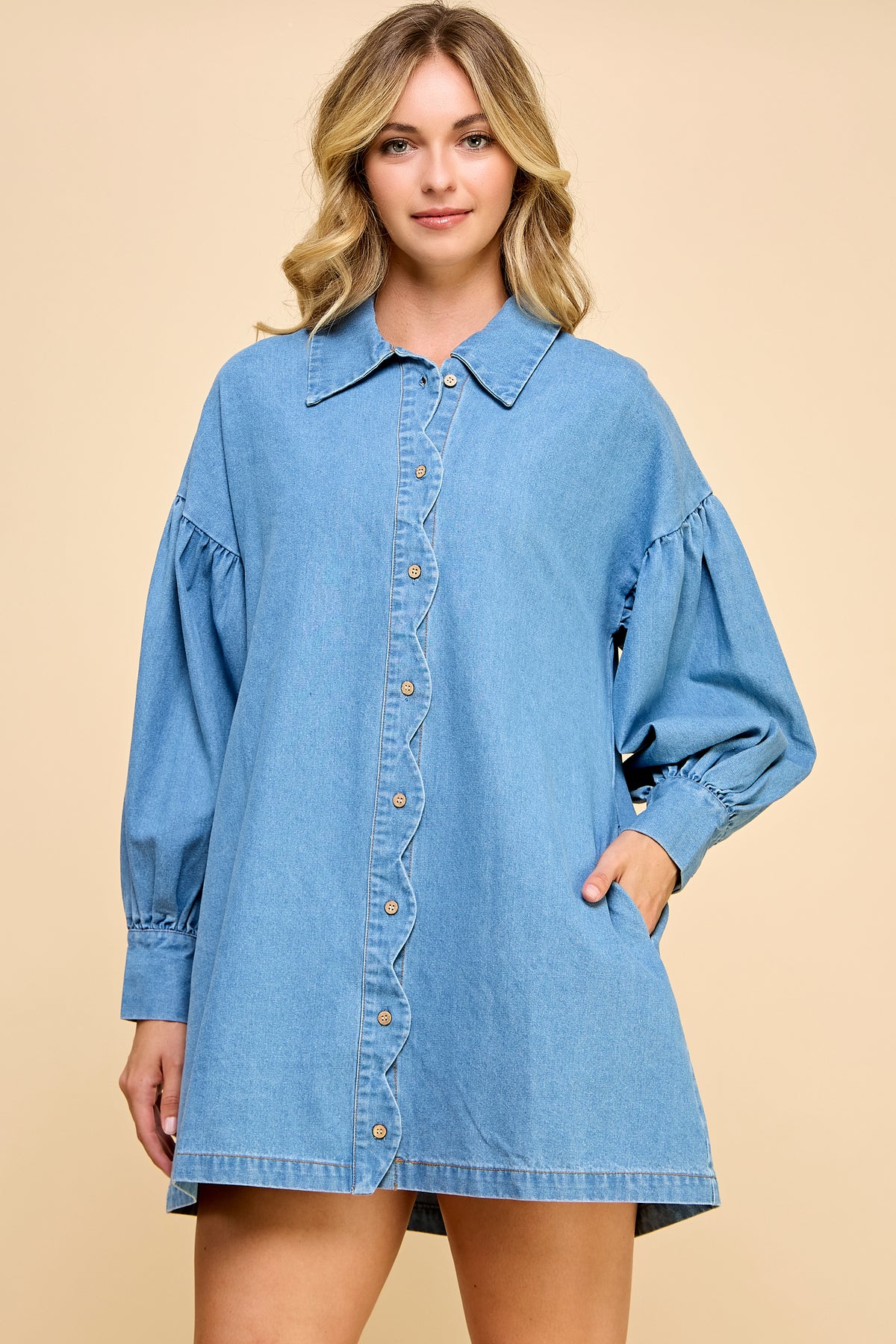 RD177 - Denim Scallop Mini Dress