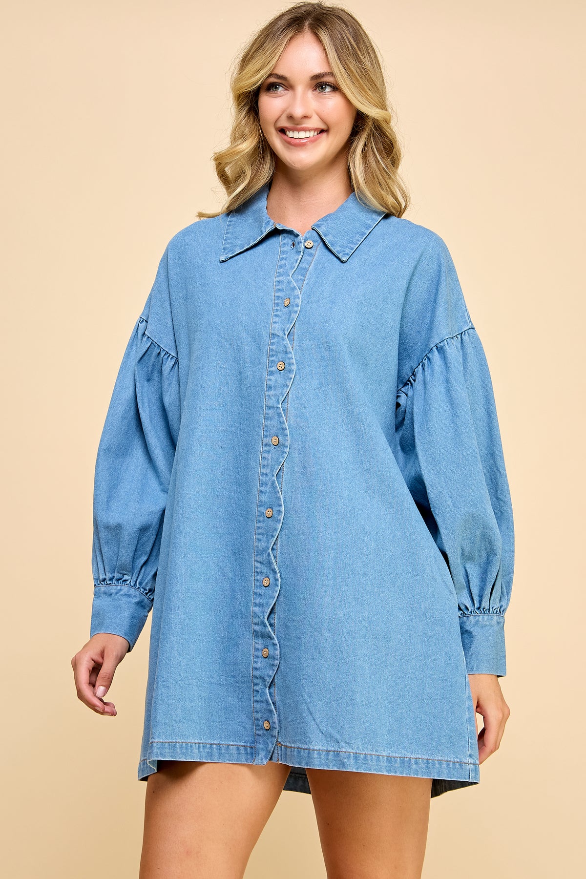 RD177 - Denim Scallop Mini Dress