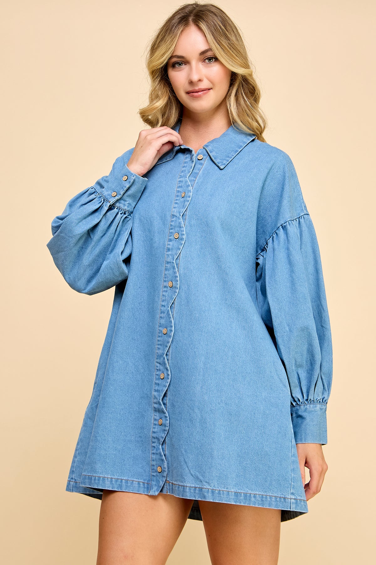 RD177 - Denim Scallop Mini Dress
