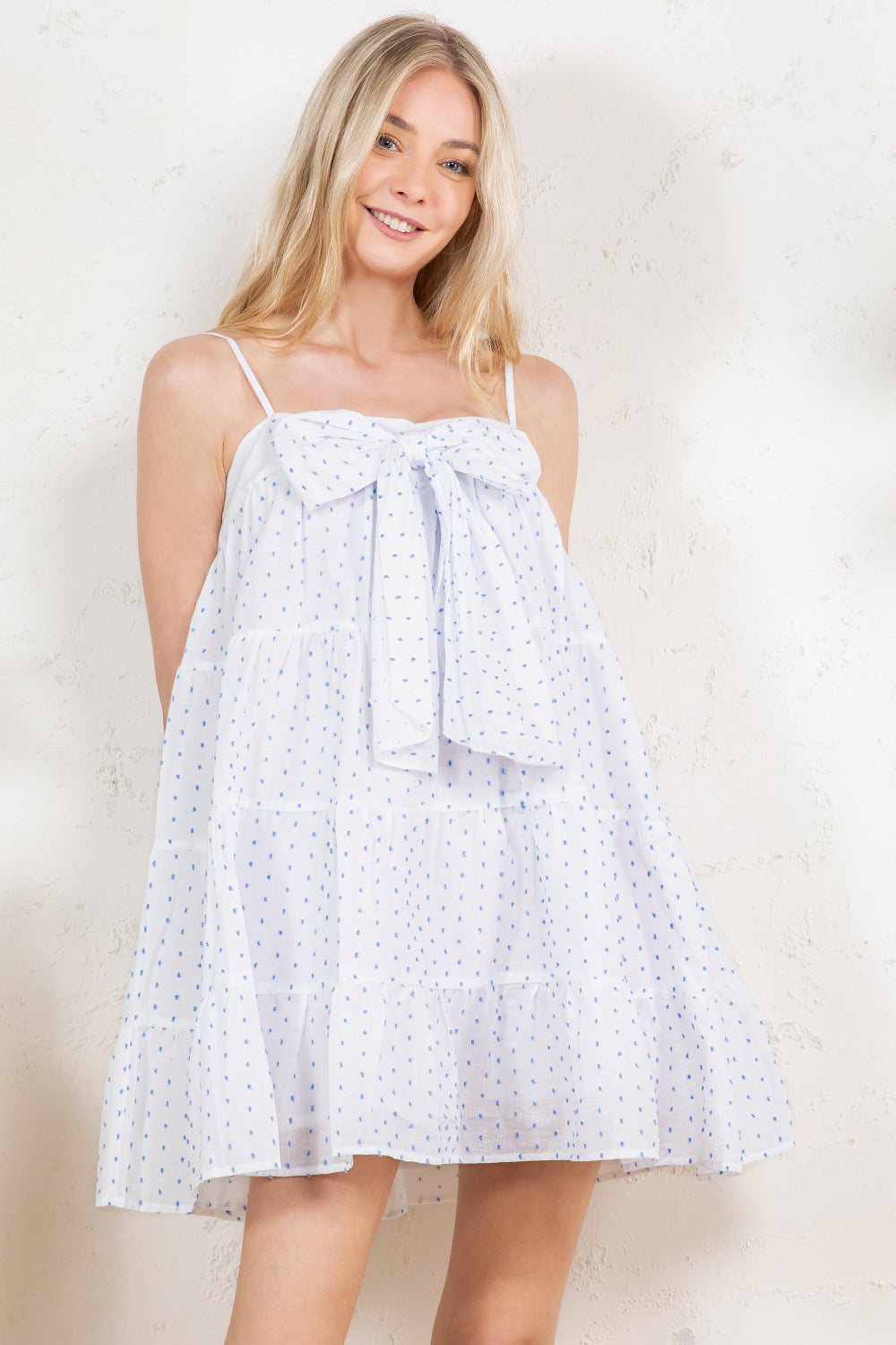 Ditsy Print Bow Front Tiered Babydoll Mini Dress RD250