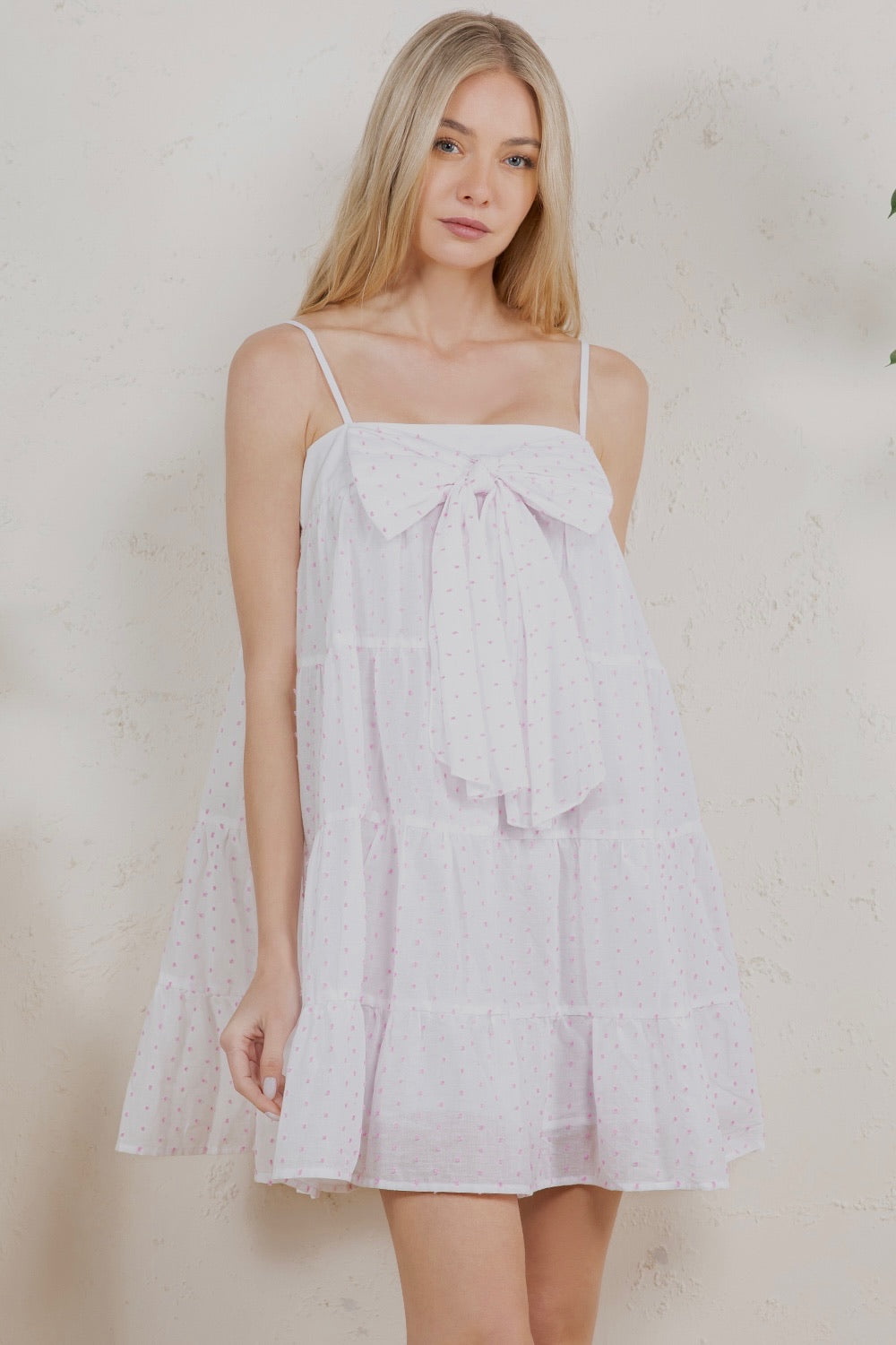 Ditsy Print Bow Front Tiered Babydoll Mini Dress RD250