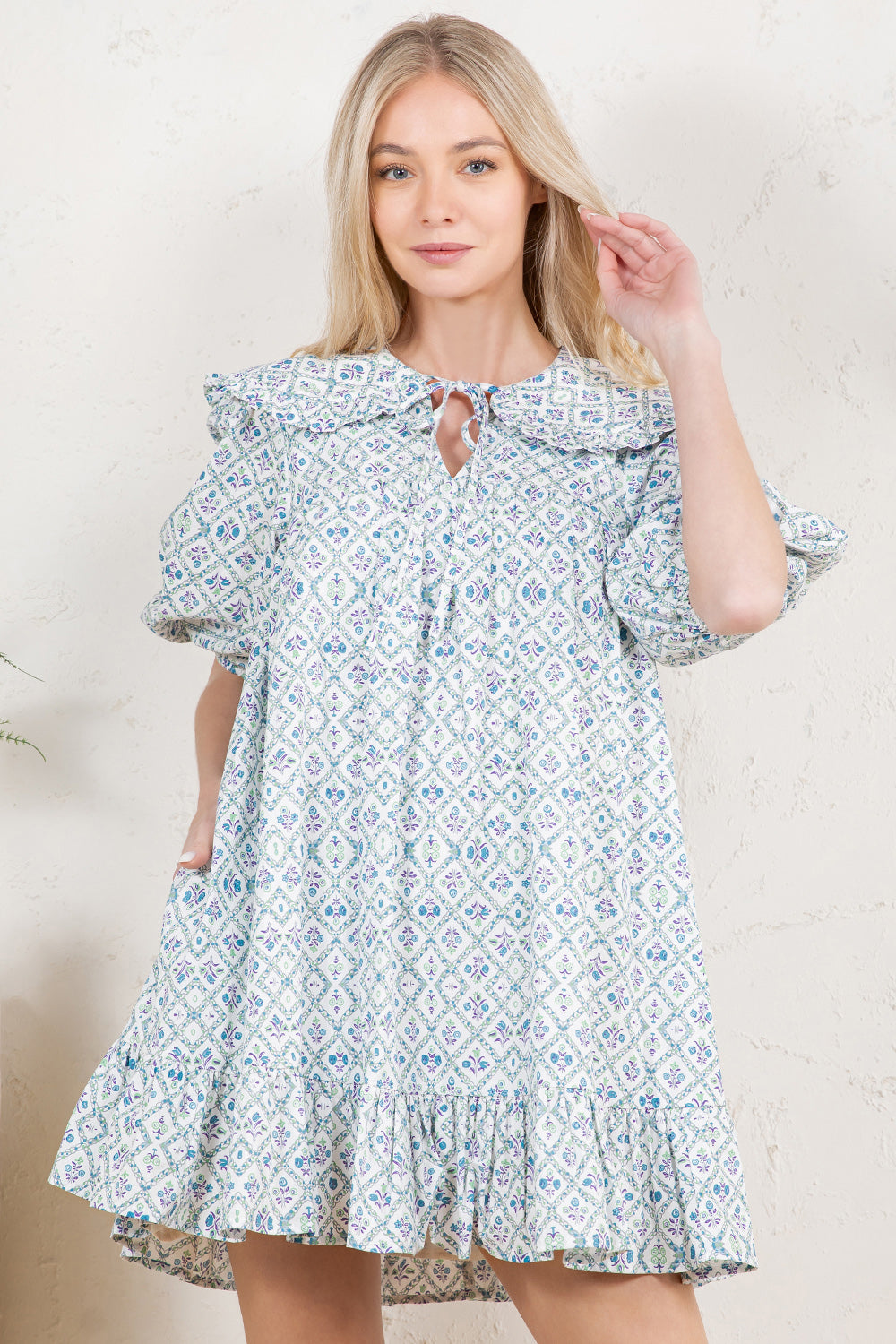 Vintage Ruffle - Collar Smock Mini Dress RD218