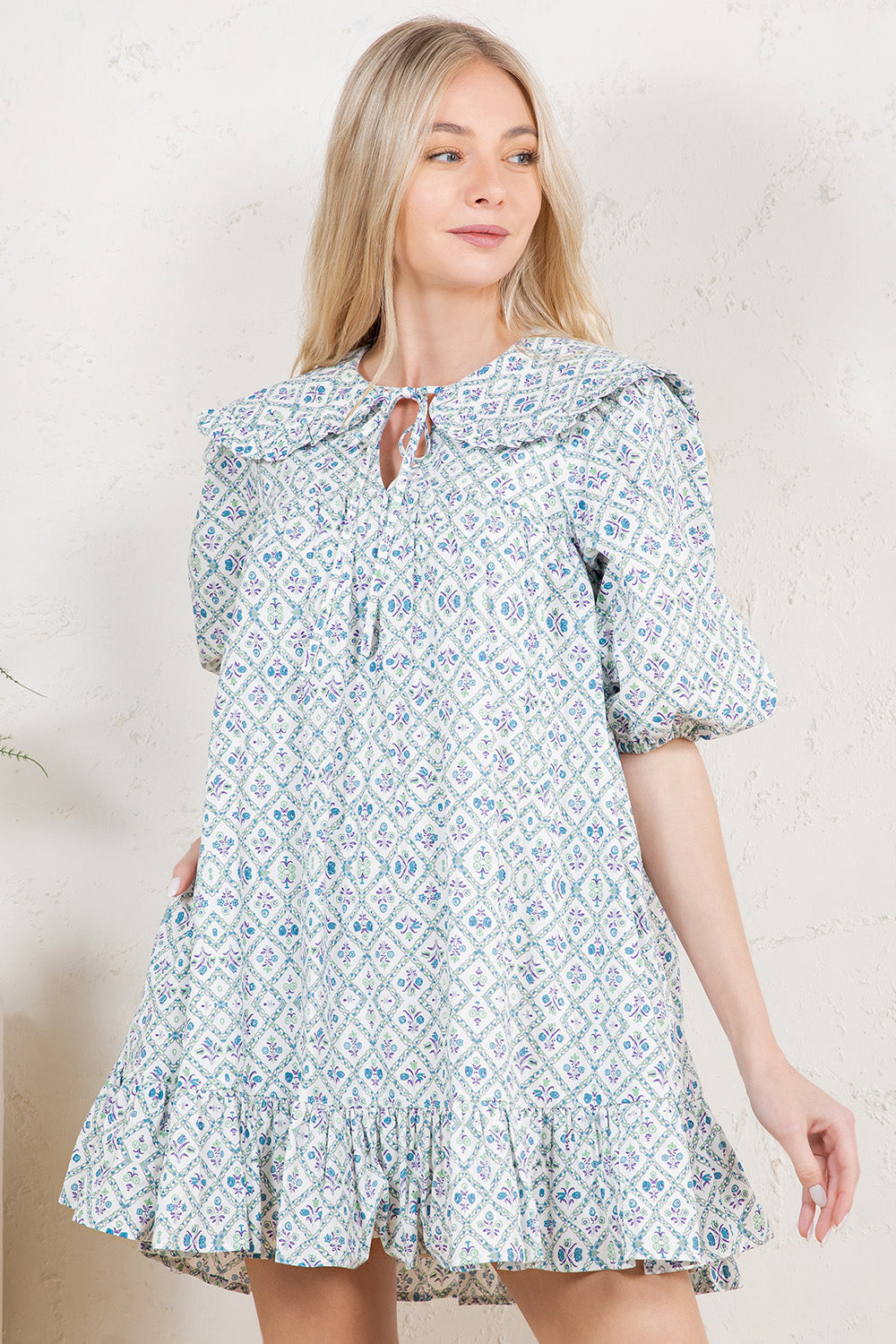 Vintage Ruffle - Collar Smock Mini Dress RD218