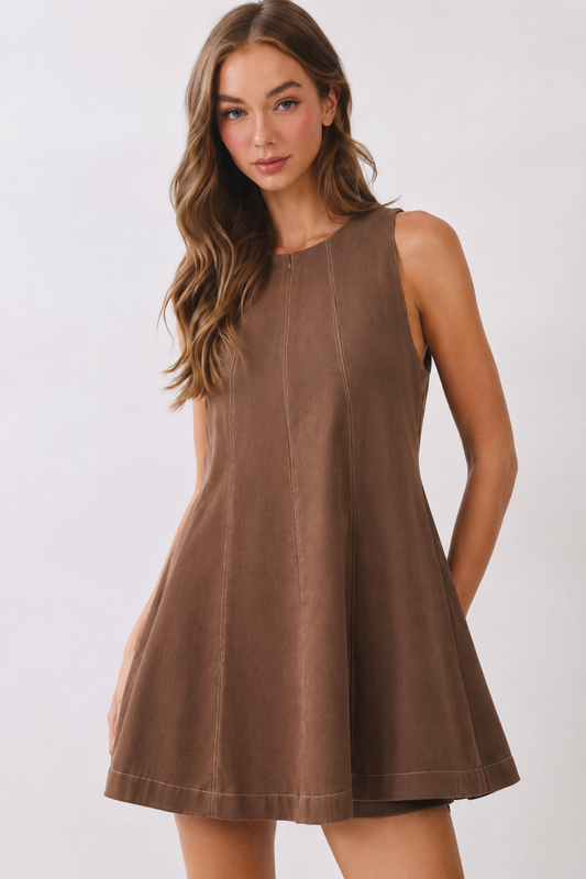 Sleeveless Woven Flowy Trapeze Mini Romper RD301