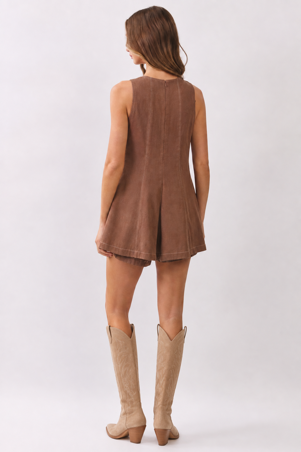 Sleeveless Woven Flowy Trapeze Mini Romper RD301