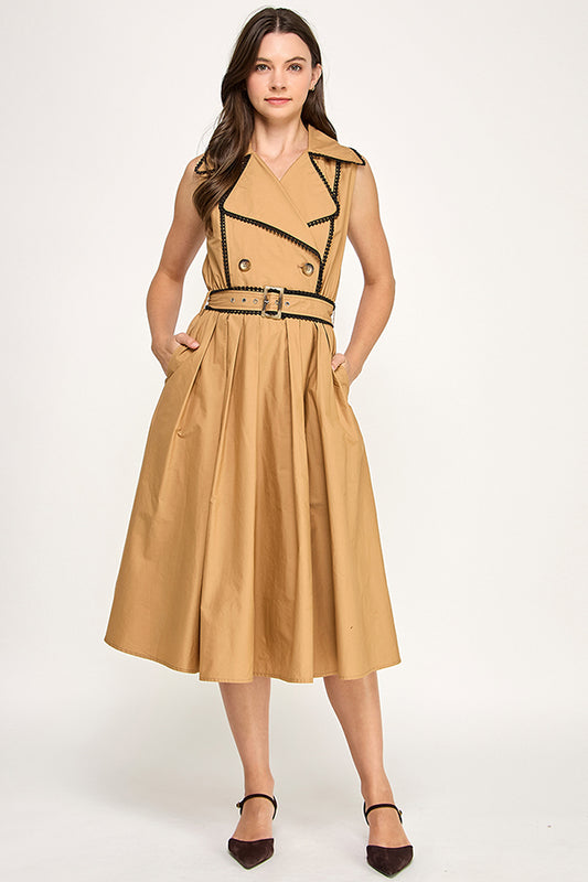 RD308 - Pom Pom Trim Trench Dress