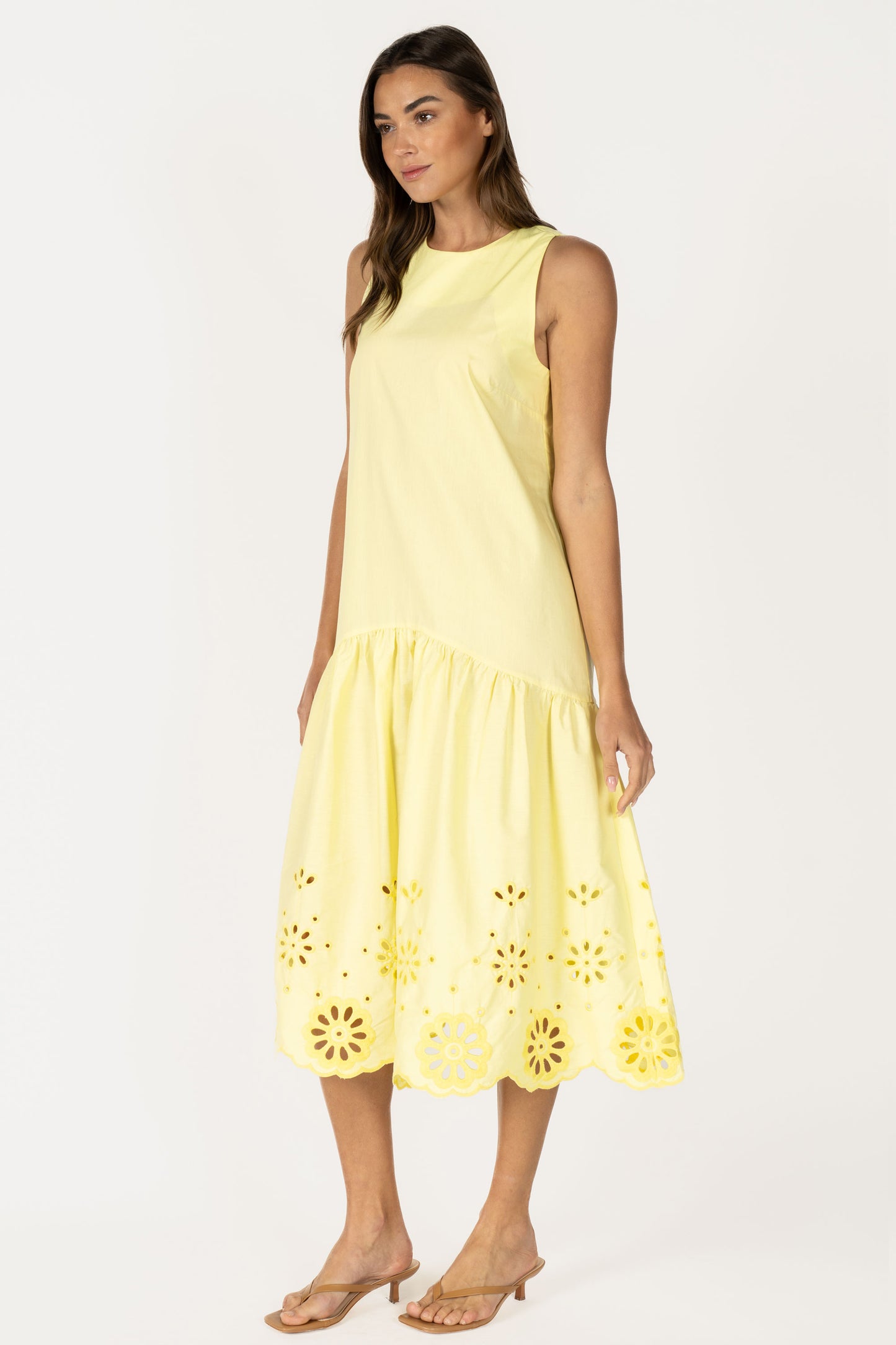 Sleeveless Eyelet Embroidered Hem Midi Dress RD316