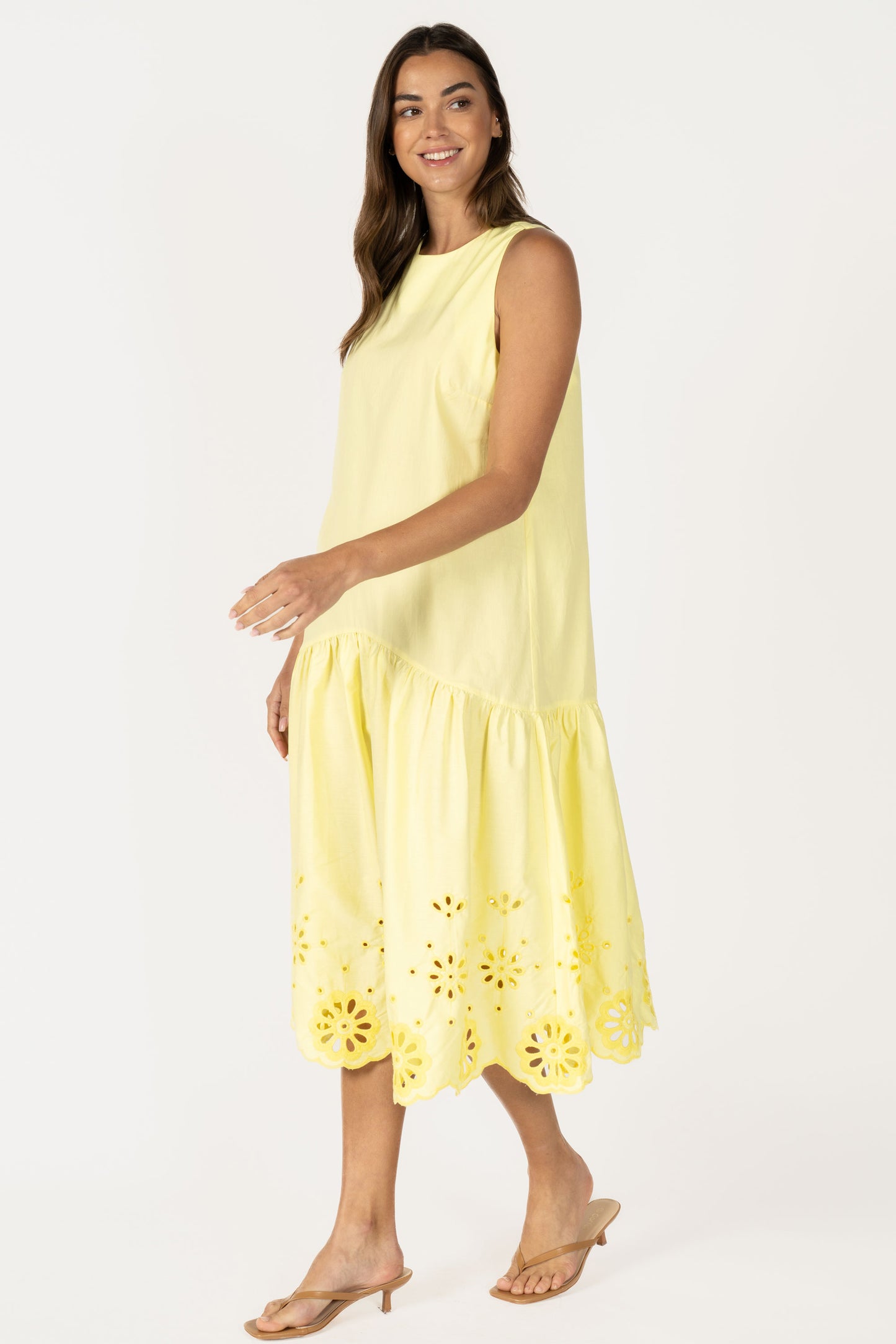 Sleeveless Eyelet Embroidered Hem Midi Dress RD316