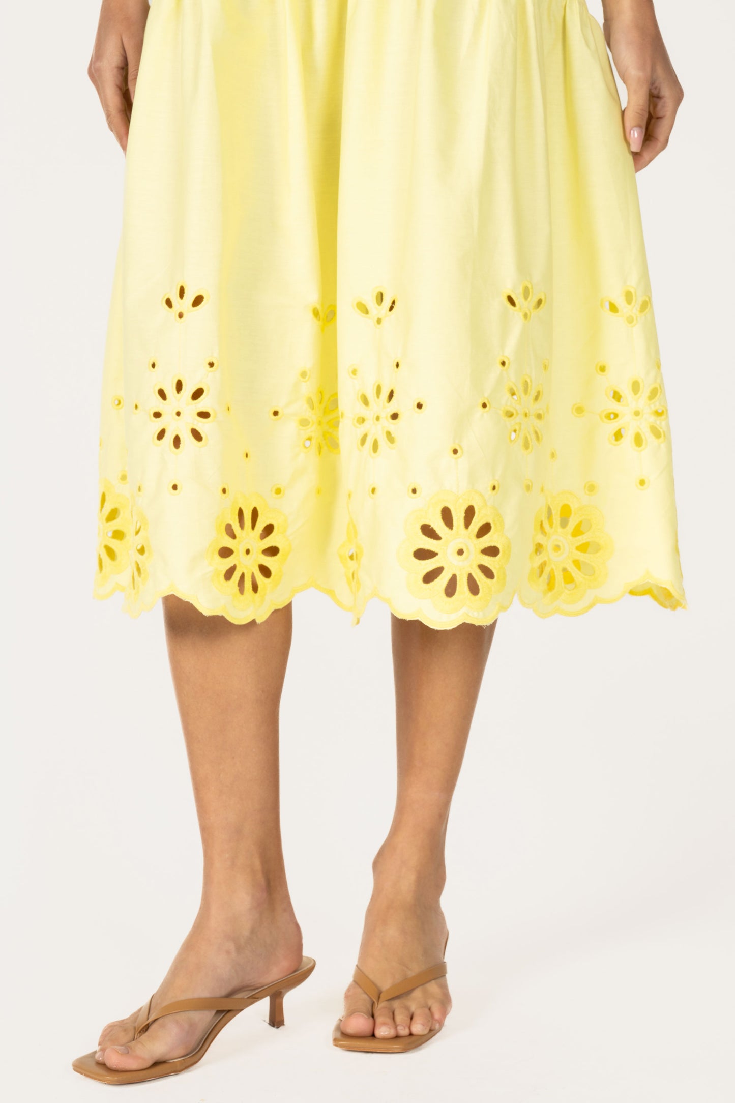 Sleeveless Eyelet Embroidered Hem Midi Dress RD316