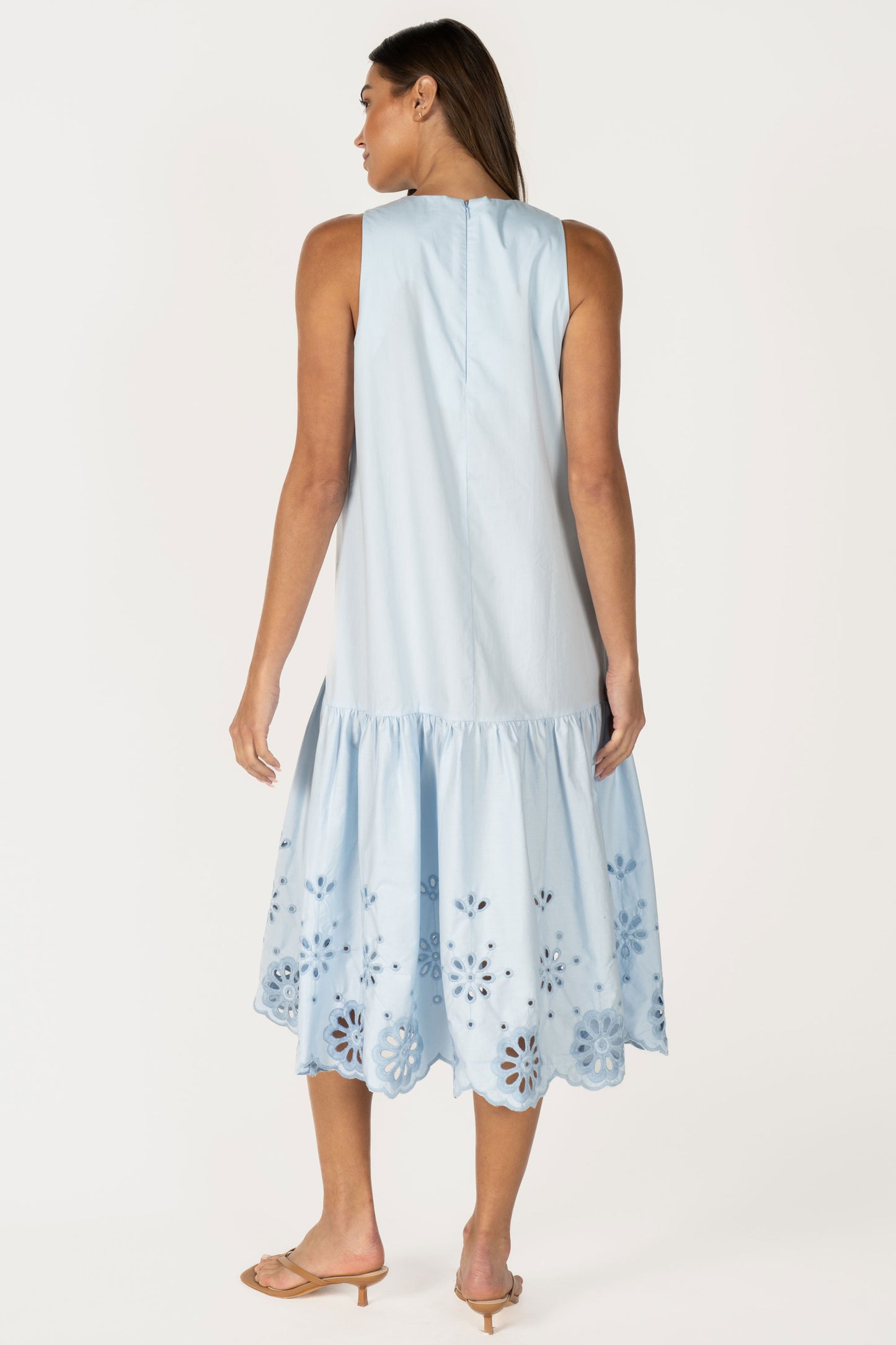 Sleeveless Eyelet Embroidered Hem Midi Dress RD316