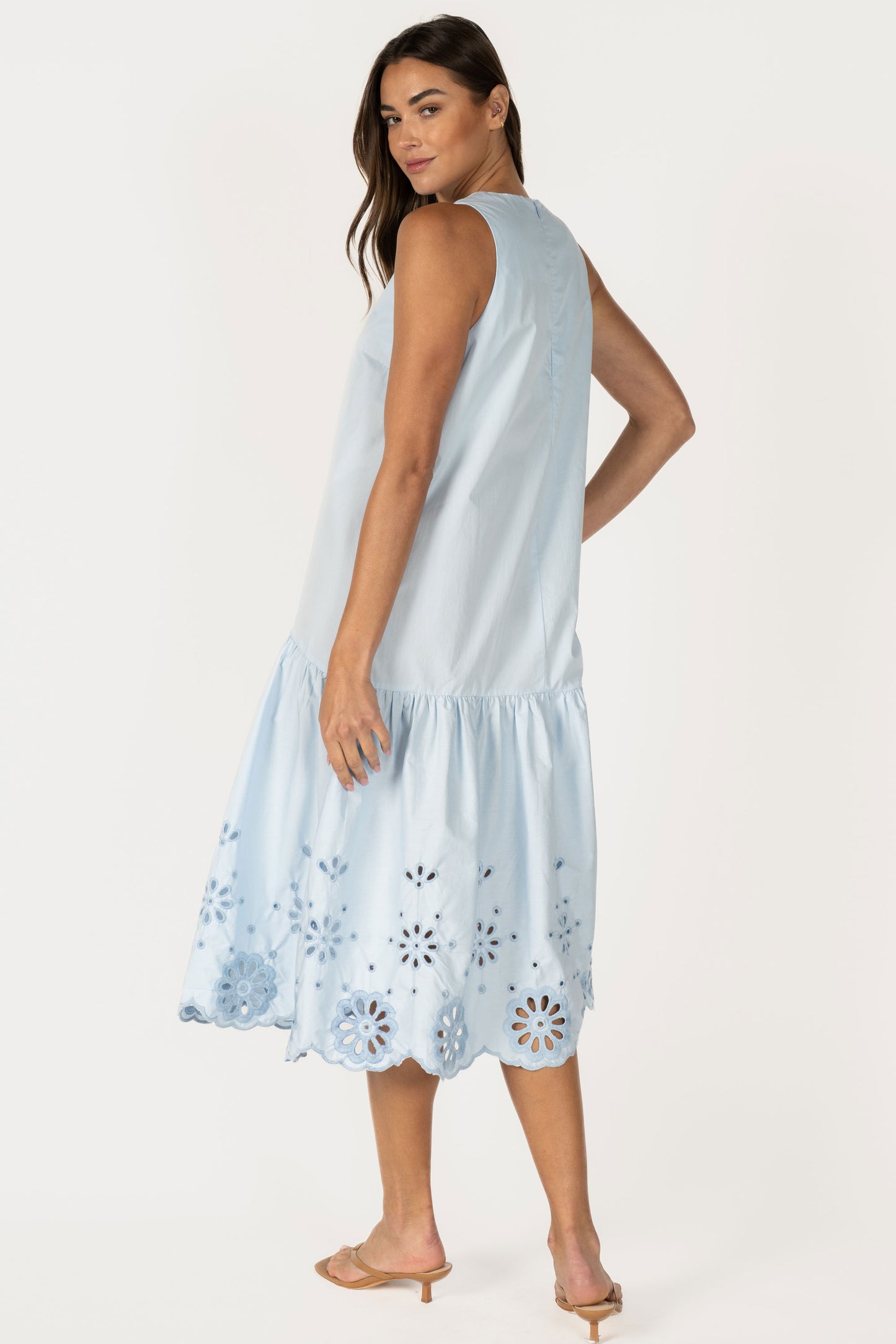 Sleeveless Eyelet Embroidered Hem Midi Dress RD316