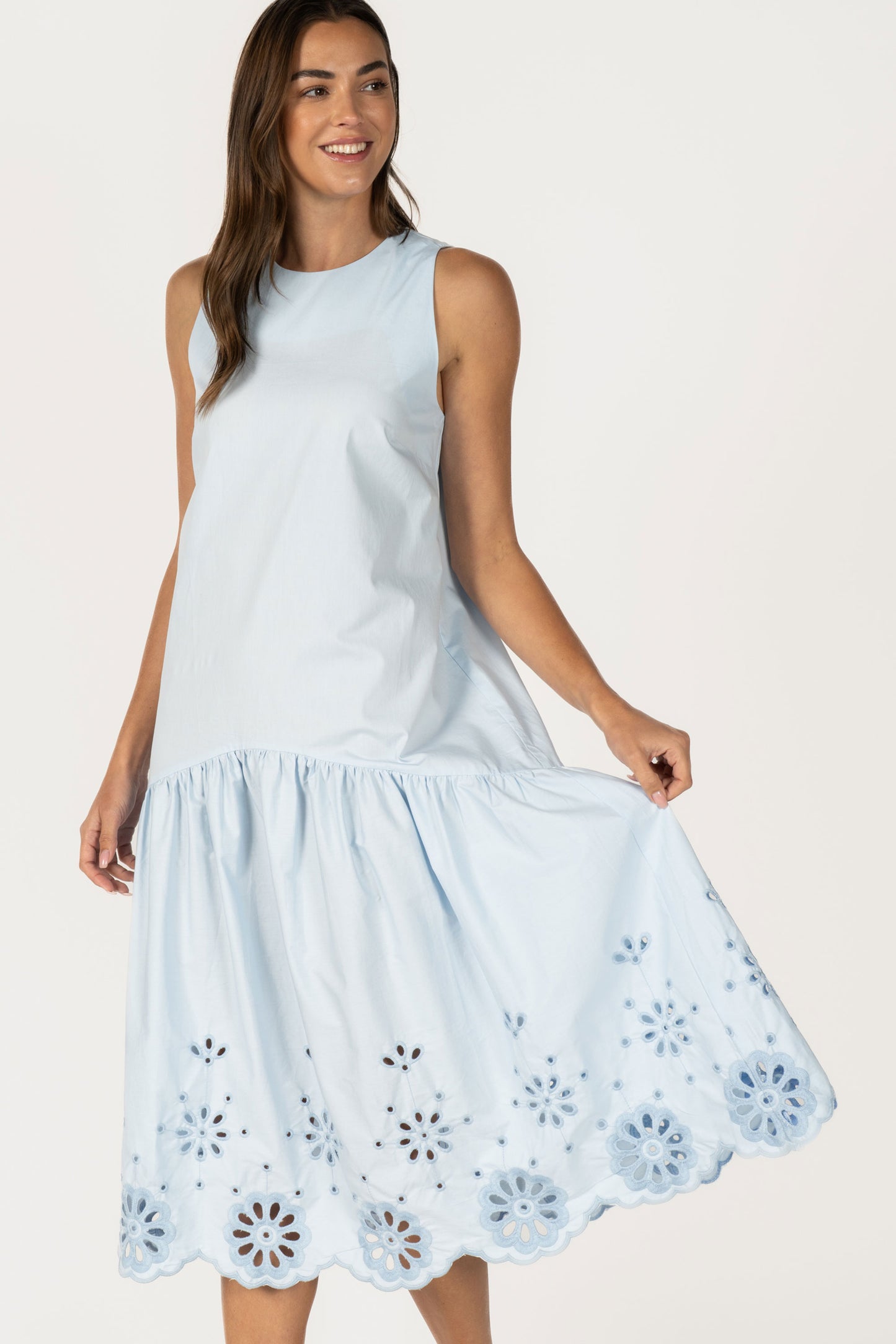 Sleeveless Eyelet Embroidered Hem Midi Dress RD316