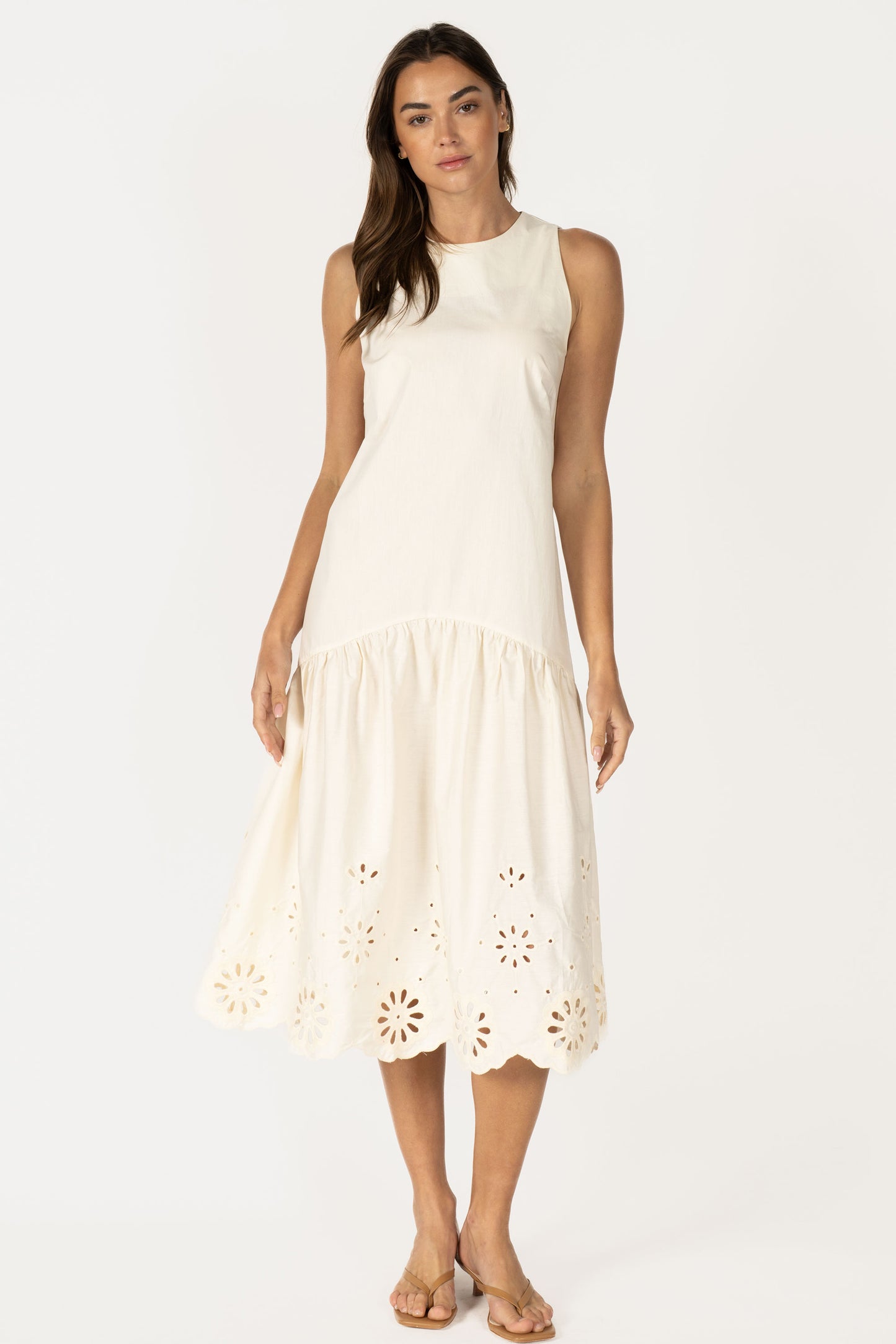 Sleeveless Eyelet Embroidered Hem Midi Dress RD316