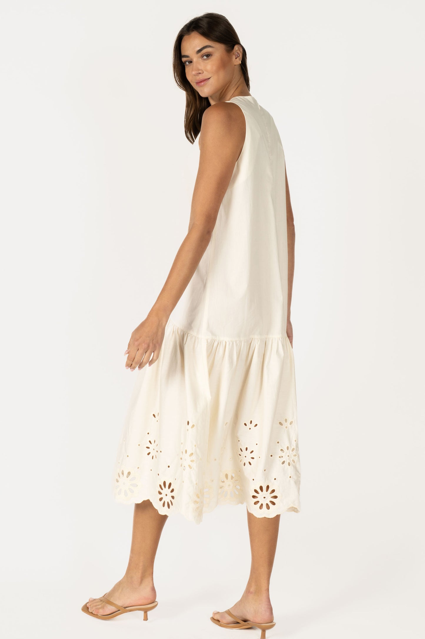 Sleeveless Eyelet Embroidered Hem Midi Dress RD316