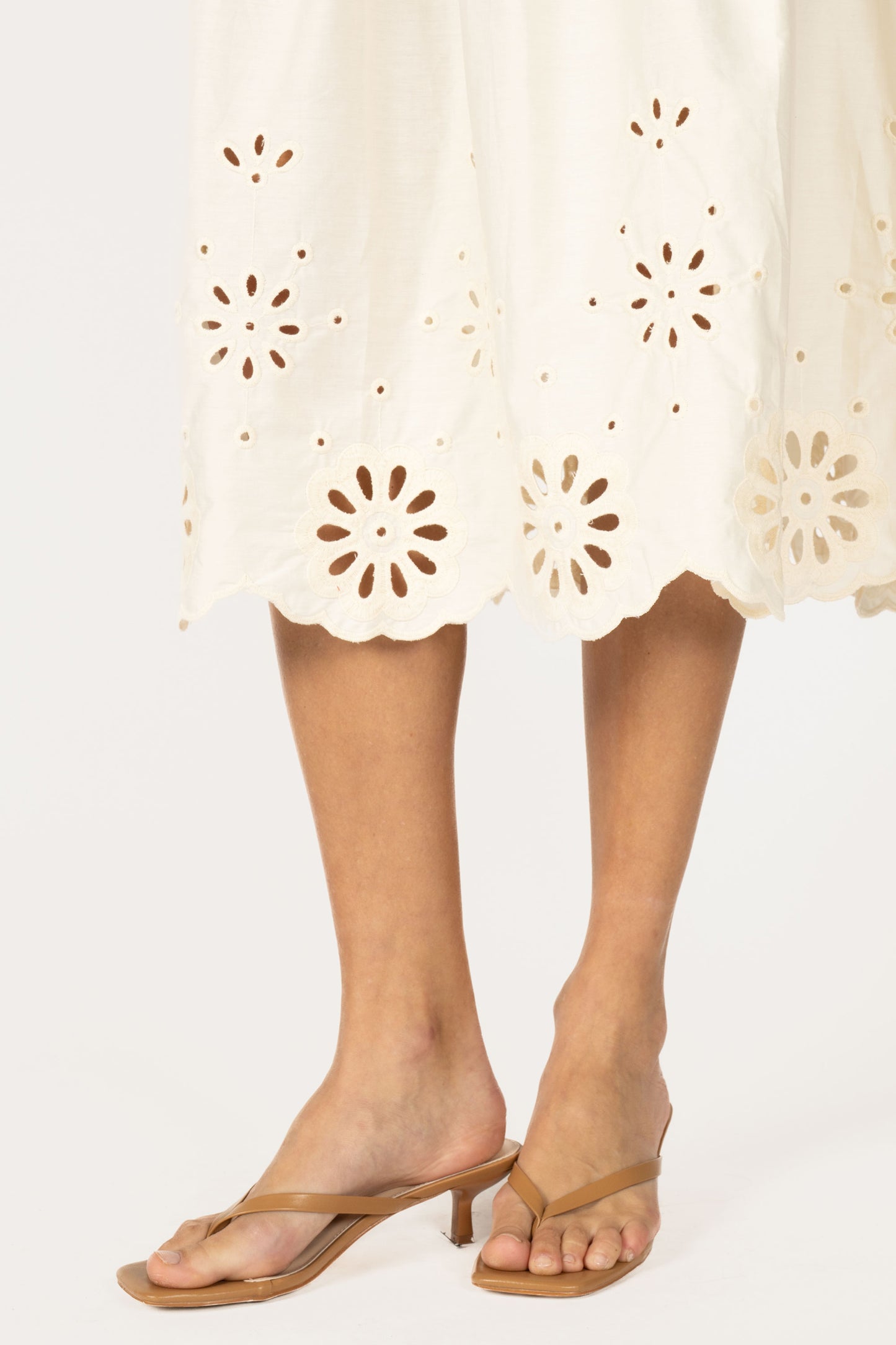 Sleeveless Eyelet Embroidered Hem Midi Dress RD316