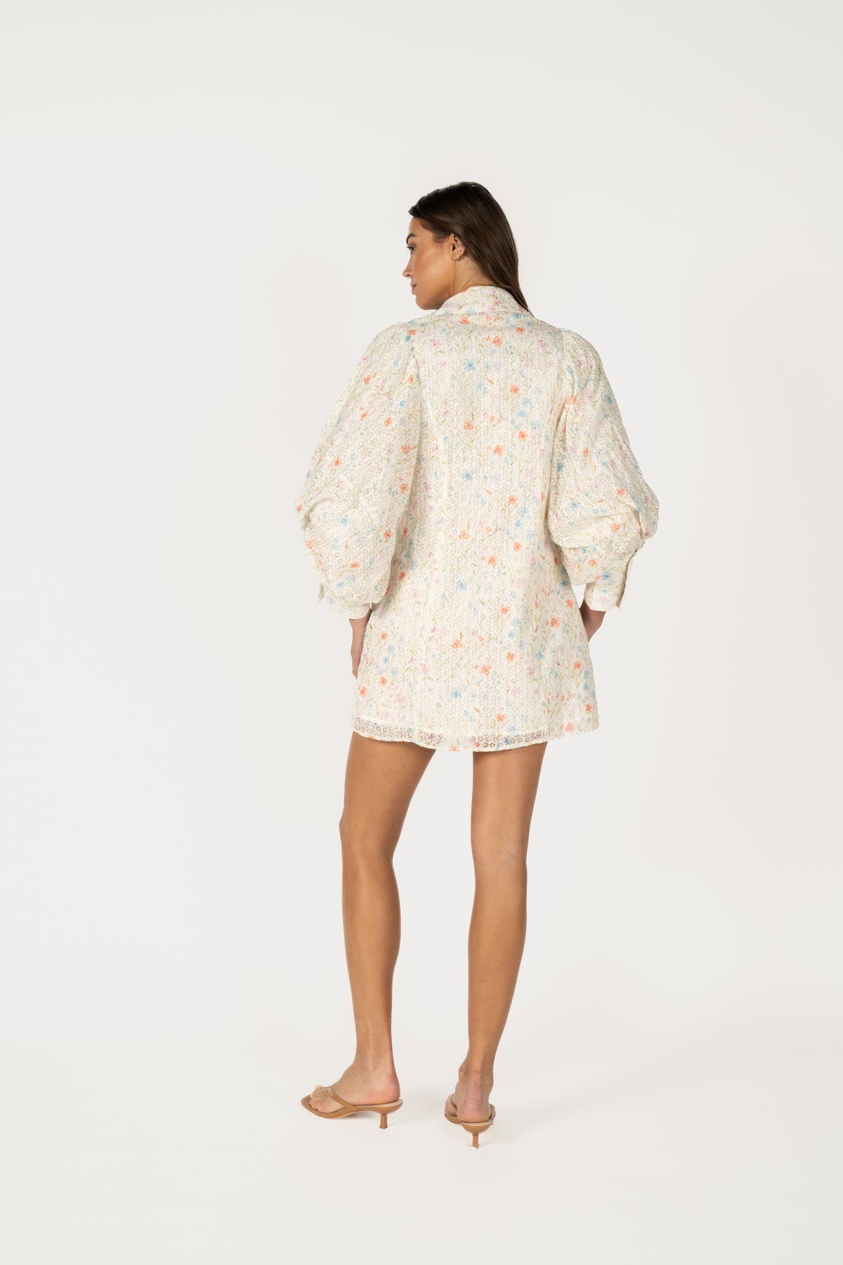 Printed Puff Sleeve Tie Waist Mini Shirt Dress REMI245-P