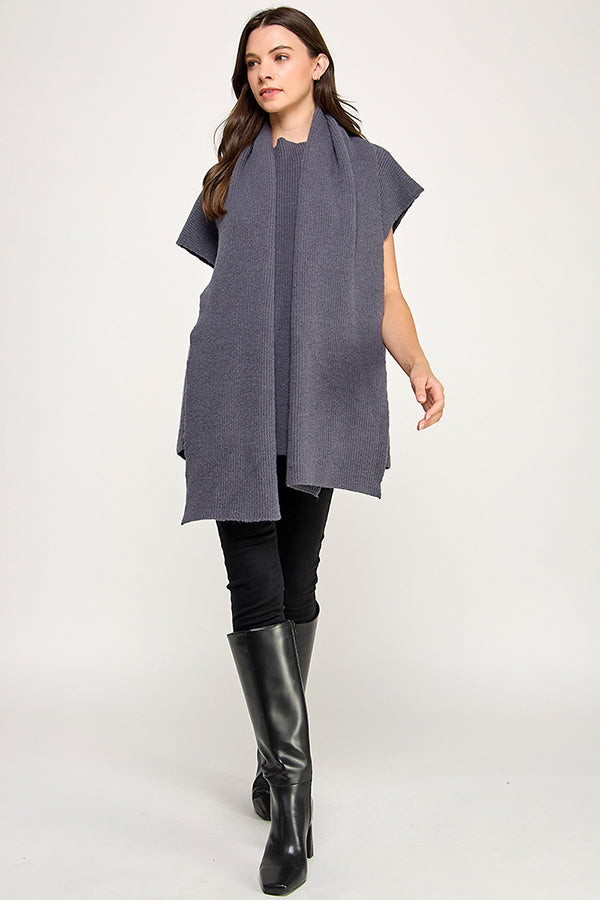 Built in Scarf Chunky Poncho Sweater RST217