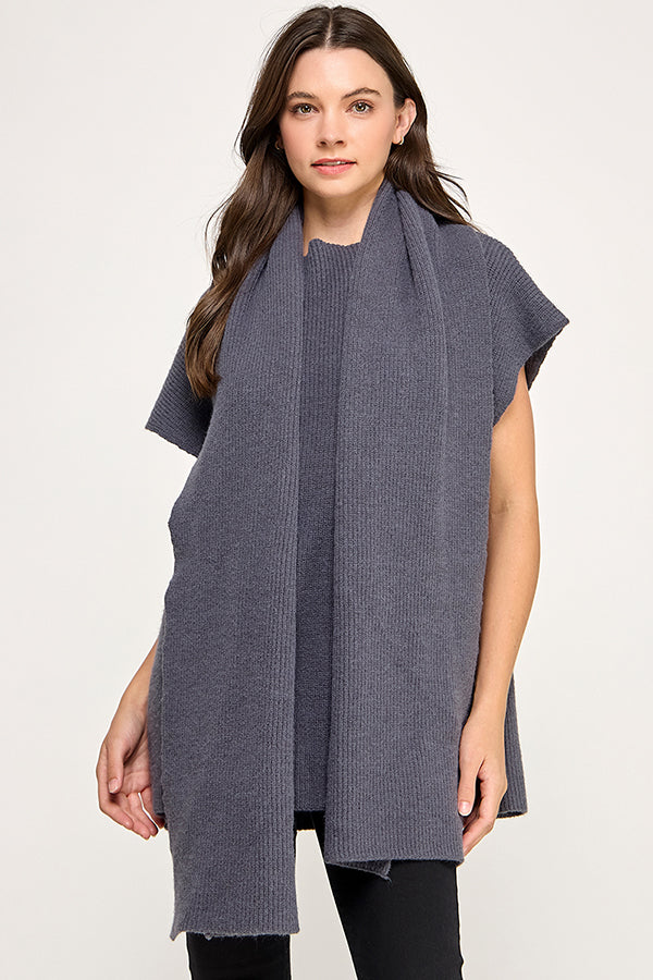 Built in Scarf Chunky Poncho Sweater RST217