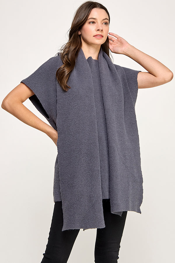 Built in Scarf Chunky Poncho Sweater RST217