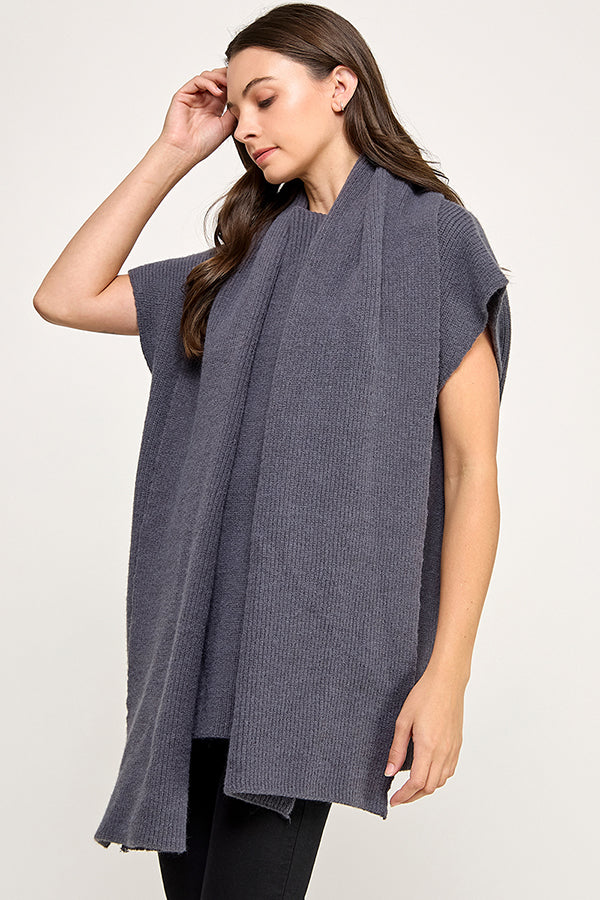 Built in Scarf Chunky Poncho Sweater RST217