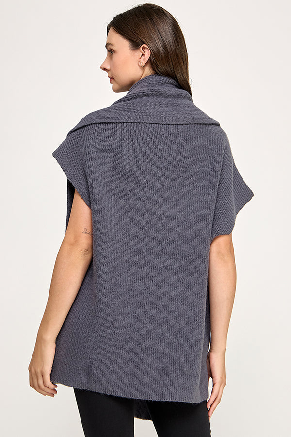 Built in Scarf Chunky Poncho Sweater RST217