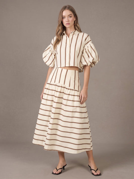 Striped High-Waisted Midi Skirt RS121