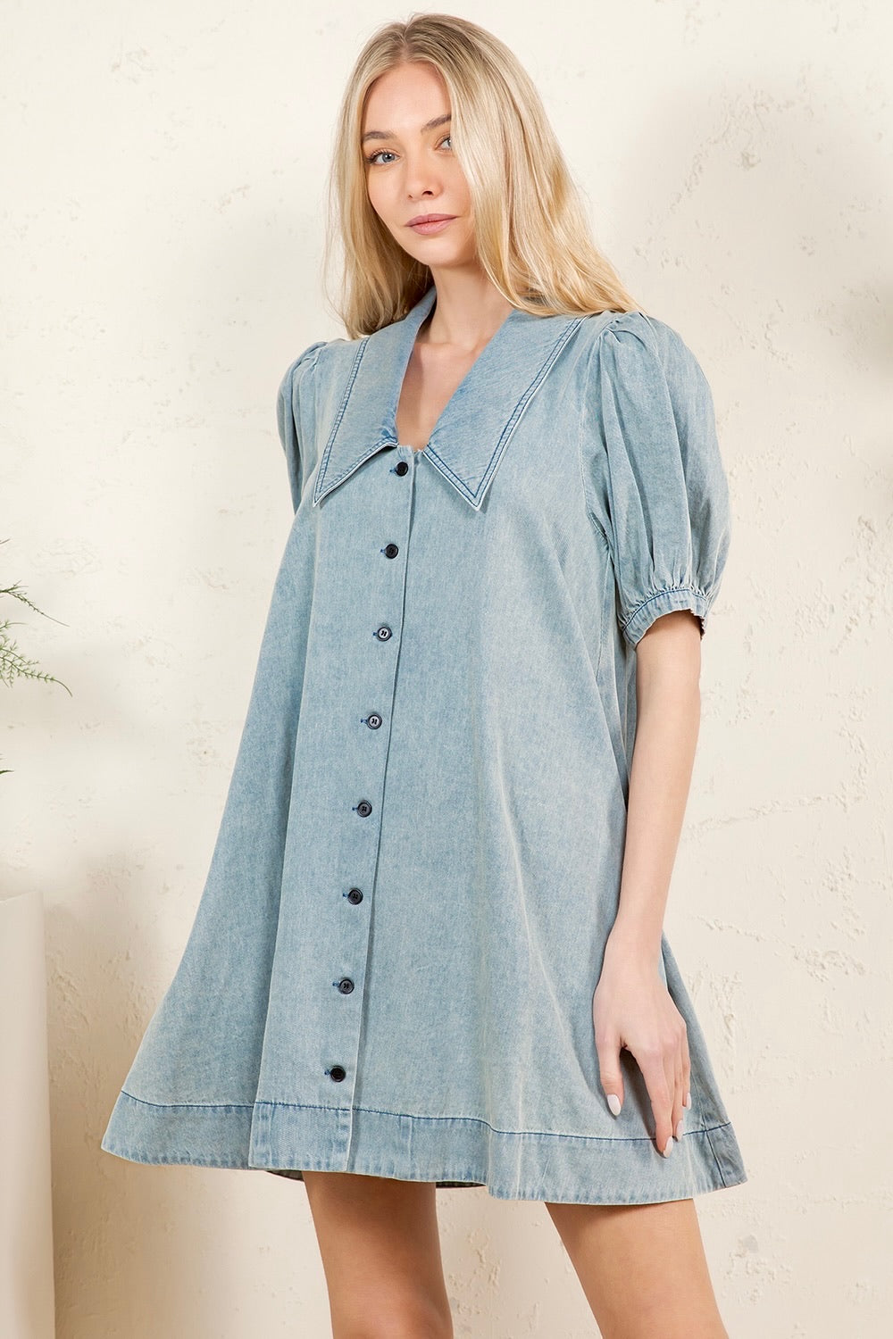 RD217 - Ruffle Short Sleeve Denim Mini Dress