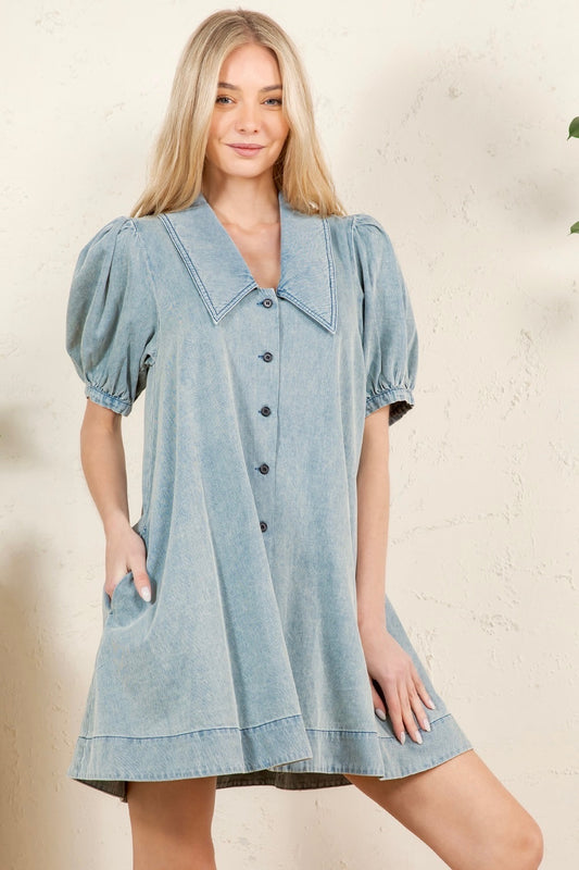 Ruffle Short Sleeve Denim Mini Dress